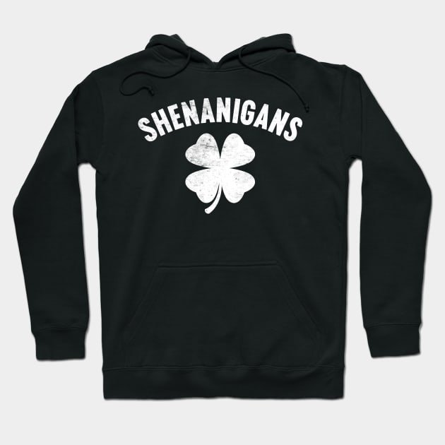 Shenanigans Shamrock White St. Patrick's Day Hoodie by Luluca Shirts